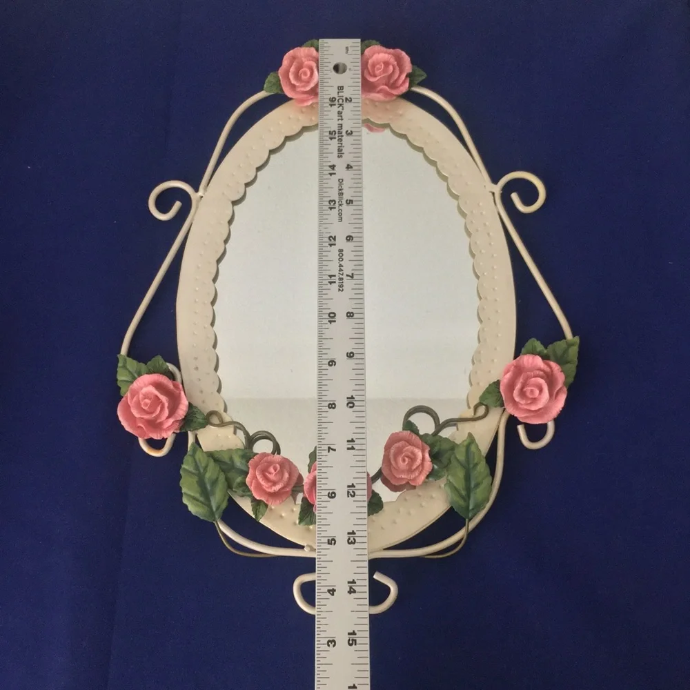 Vintage Oval Mirror with Pink Roses - Picture 9 of 10